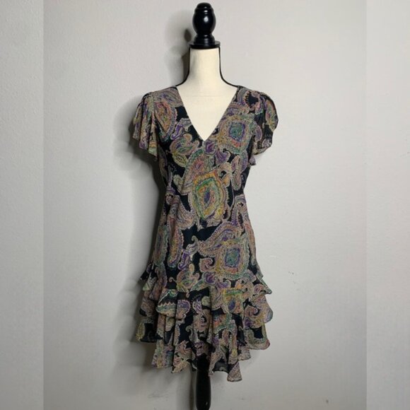Lauren Ralph Lauren Paisley Crinkle Georgette Drop-Waist Mini Dress - Picture 3 of 13